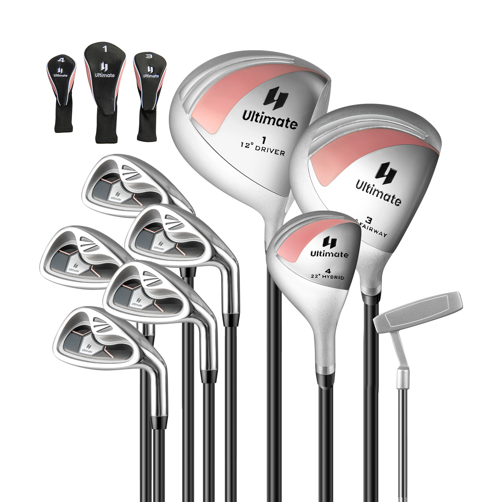 SUGIFT Pink 3 Headcovers and Carbon Shafts 9-Piece Womens Complete Golf Club Set