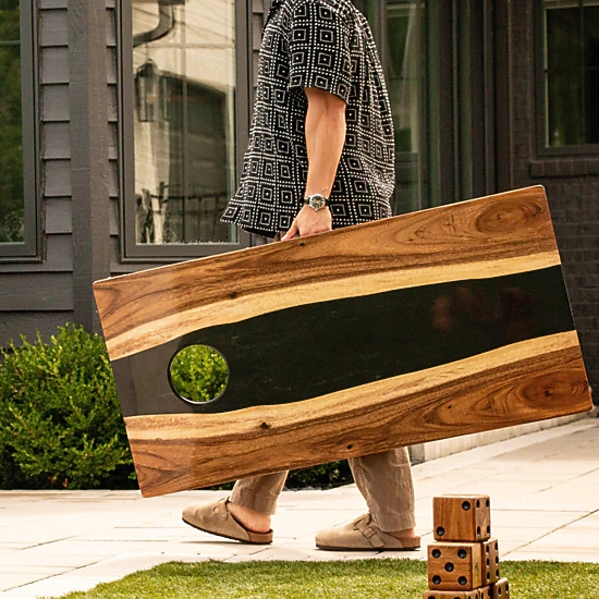 Elakai  The River Epoxy Resin With Live Edge Acacia Pathfinder Art Cornhole Boards