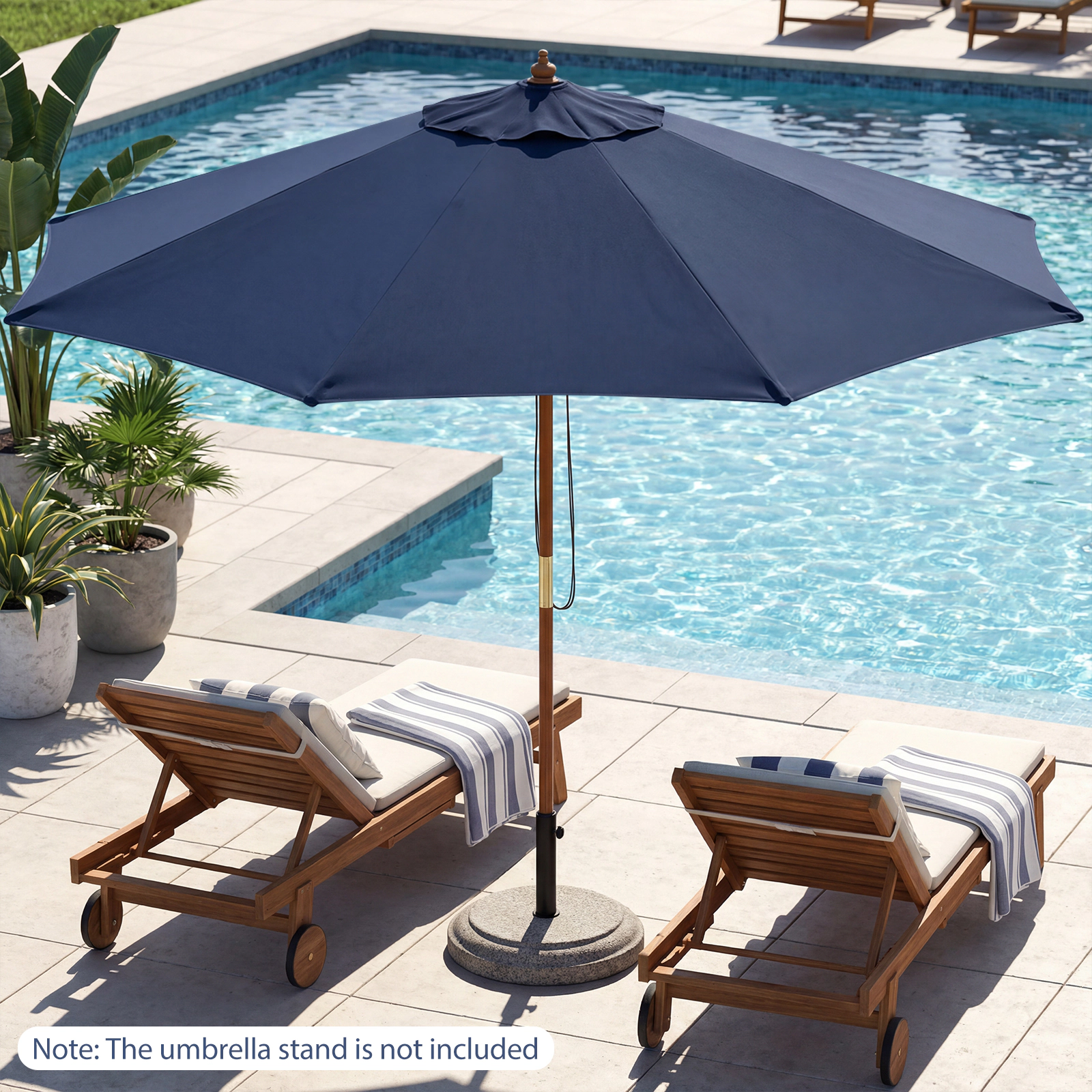 SUGIFT 9-ft Patio Market Umbrella 8 Bamboo Ribs 9-ft Canopy 1.5-in Pole Outdoor Table Umbrella Navy Natural 2-Piece Set