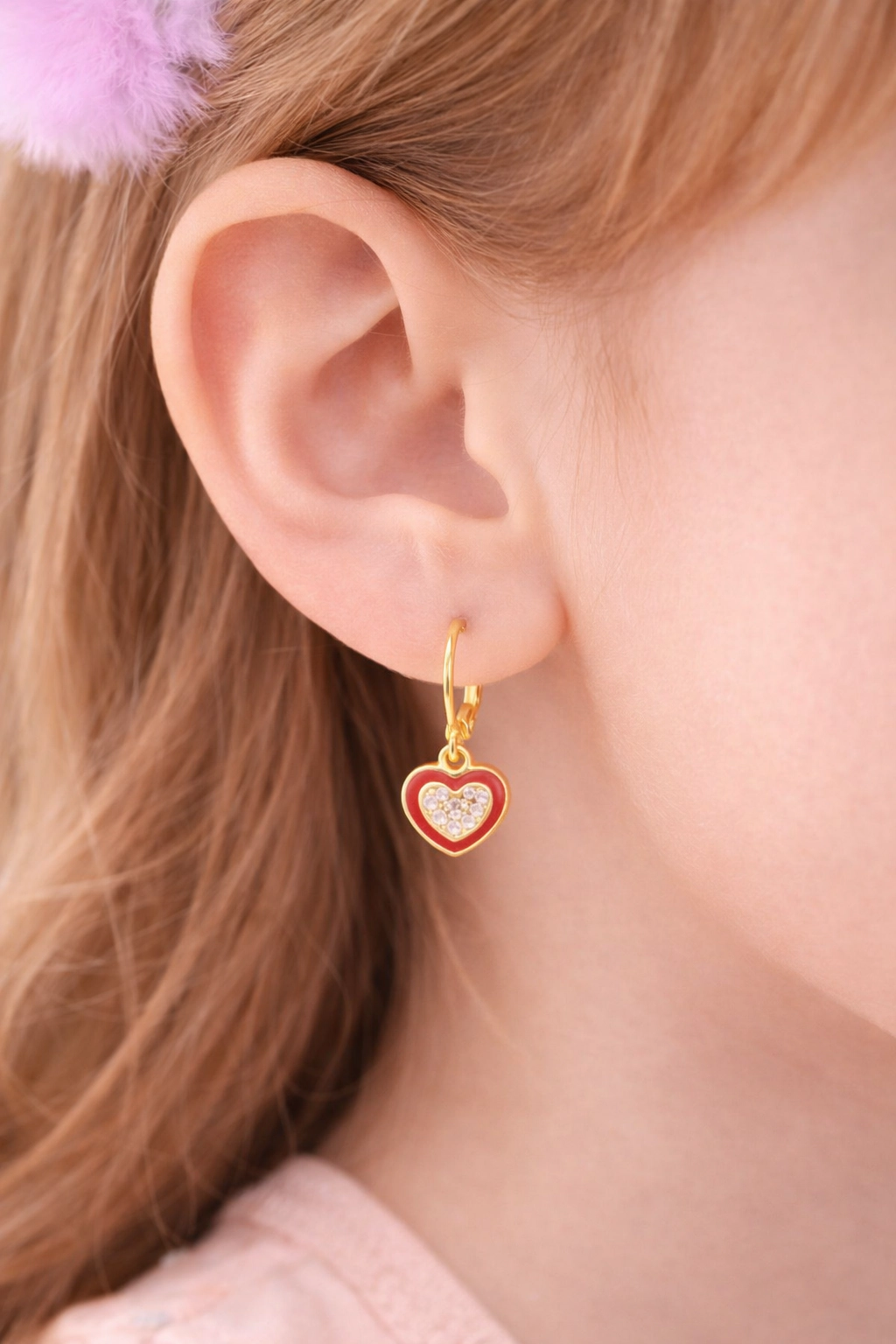 CHANTEUR Kids Yellow Gold Plated Heart Leverback Earrings, Sterling Silver Closure