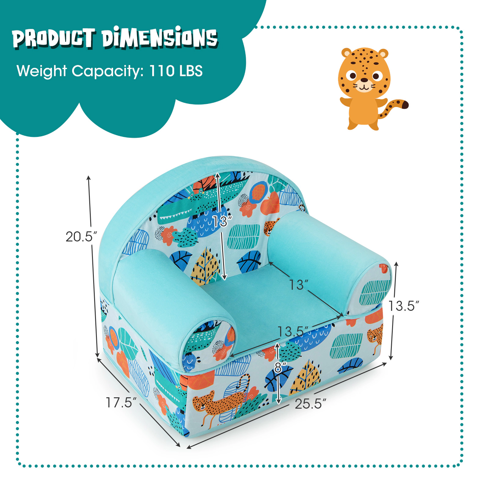 SUGIFT Detachable Velvet Kids Armchair Office Chair 110-lb Capacity Ages 0-5 25.5-in Wide Seat Blue 2-Piece Set