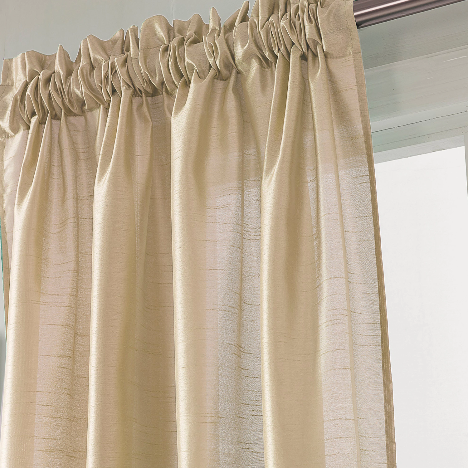 RT Designers Collection 100% Polyester 82 GSM Faux Silk Nikki Rod Pocket Curtain Panel 54" x 84" Beige