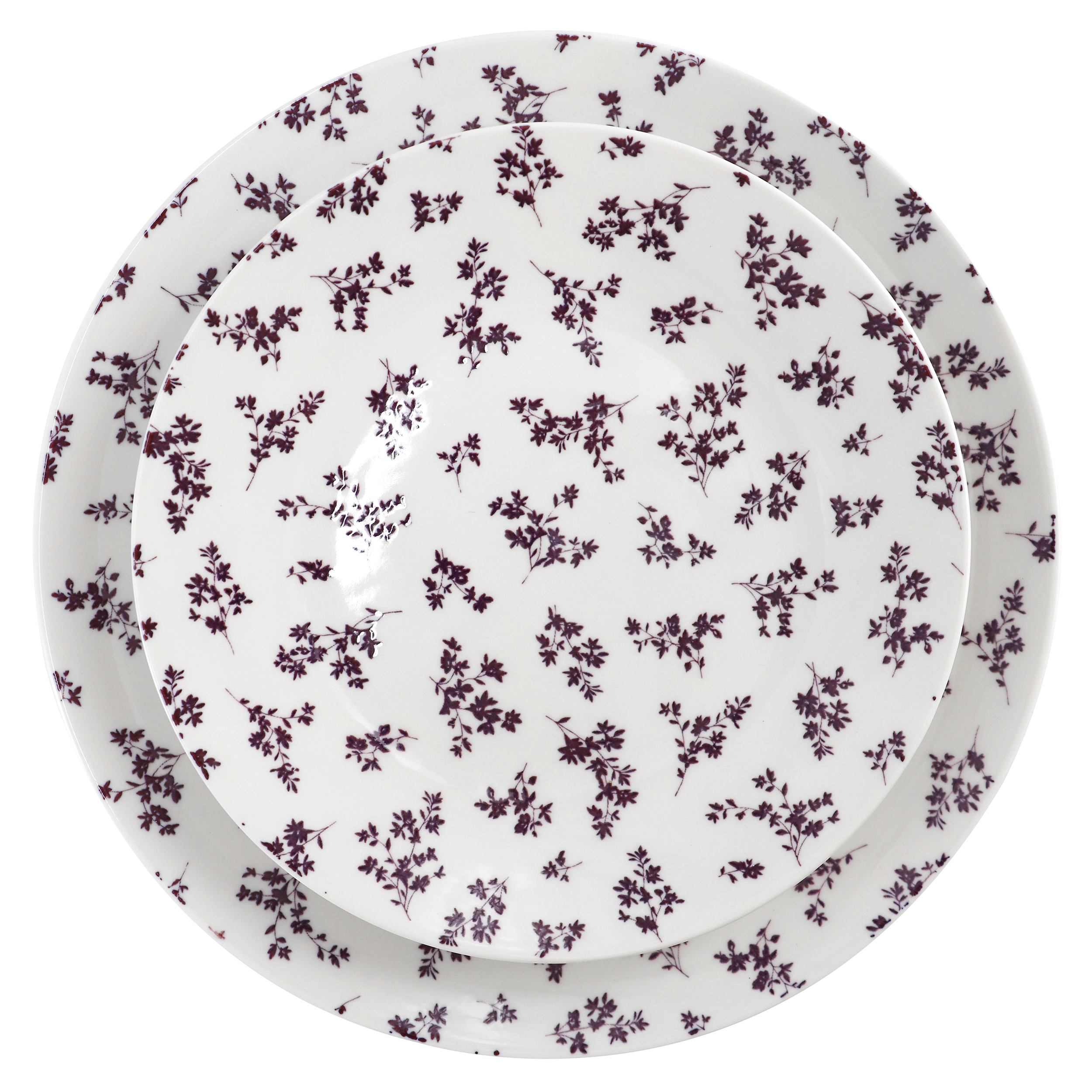 Gibson Home Mountain Thistle Fine Ceramic 12 Piece Dinnerware Set in Purple
