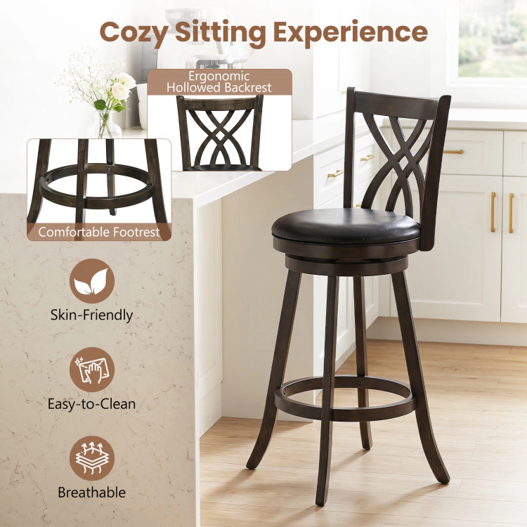 Hivvago Set Of 2 29" Counter Height Bar Stools With Rubber Wood Frame And Hollowed Backrest
