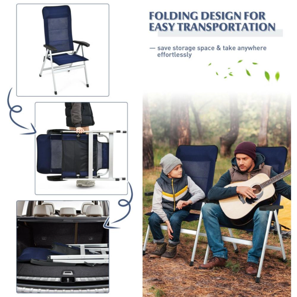 Hivvago 2Pcs Patio Dining Chair With Adjust Portable Headrest-Blue