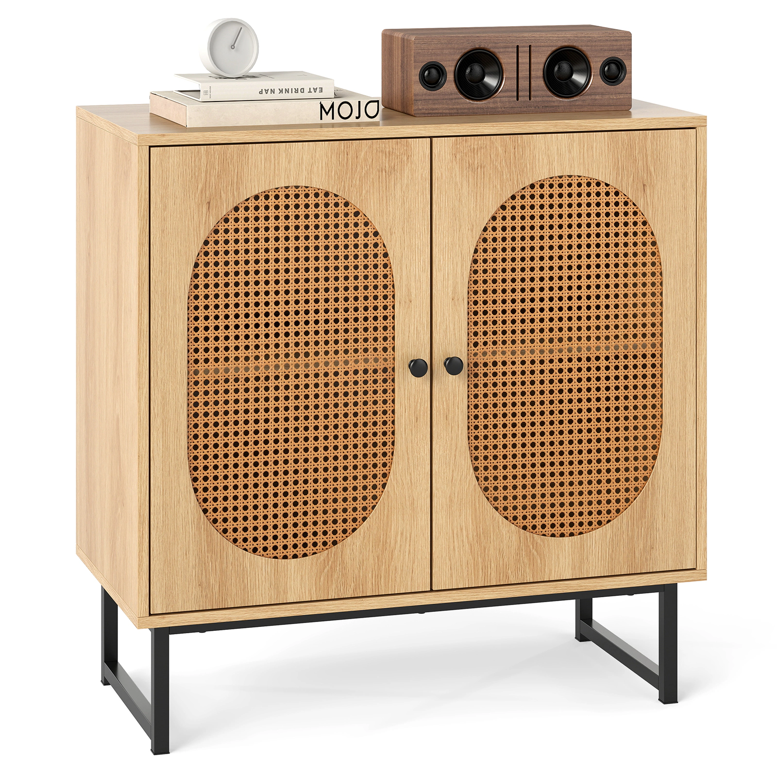 LJG Buffet Cabinet Rattan Storage with 2 Doors and Adjustable Shelf