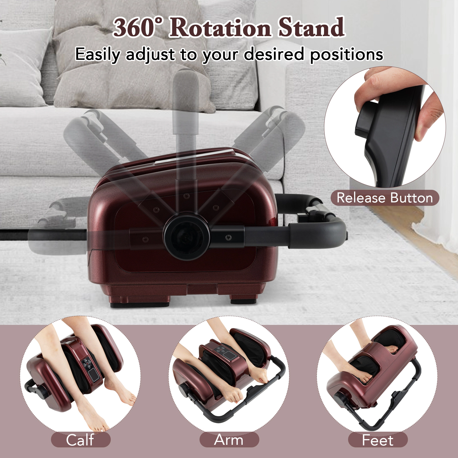 SUGIFT Shiatsu Foot and Calf Massager with Heat Deep Kneading Electric Leg Massager 20-in Wide Fits Up to US 13.5 Red