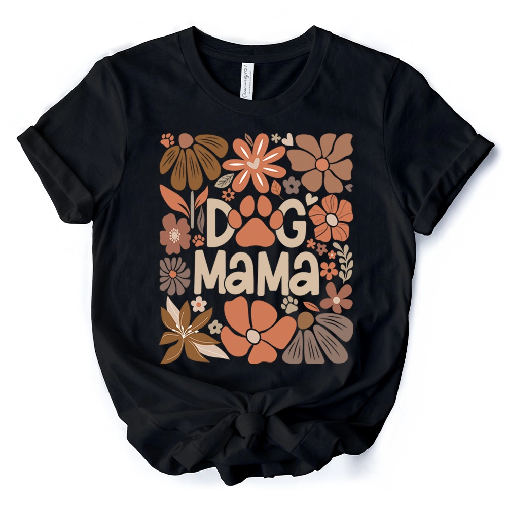 OrnamentallyYou Womens Dog Mama Boho Floral T-Shirt
