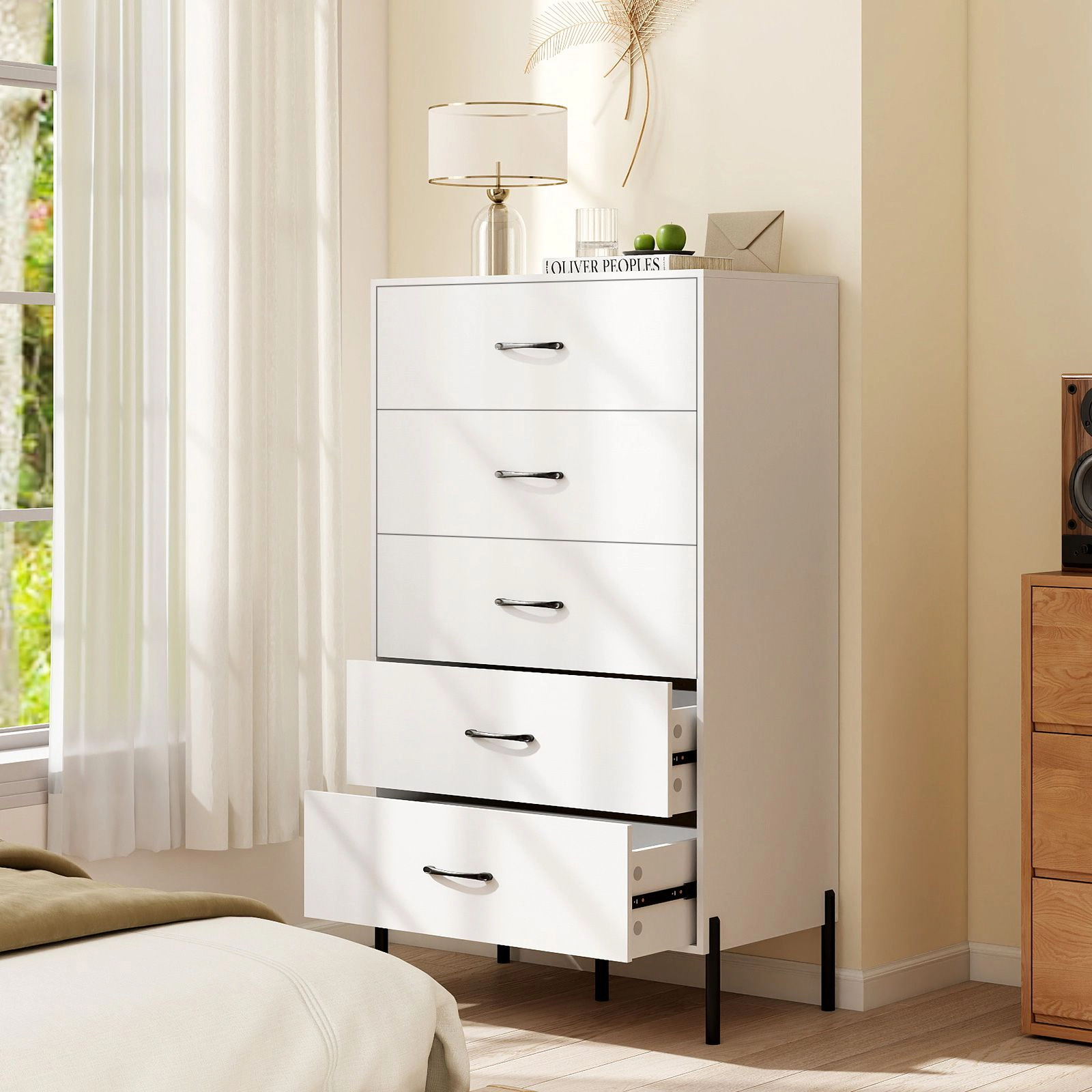 SlickBlue 5 Drawer Storage Chest Tall Dresser for Bedroom Living Room