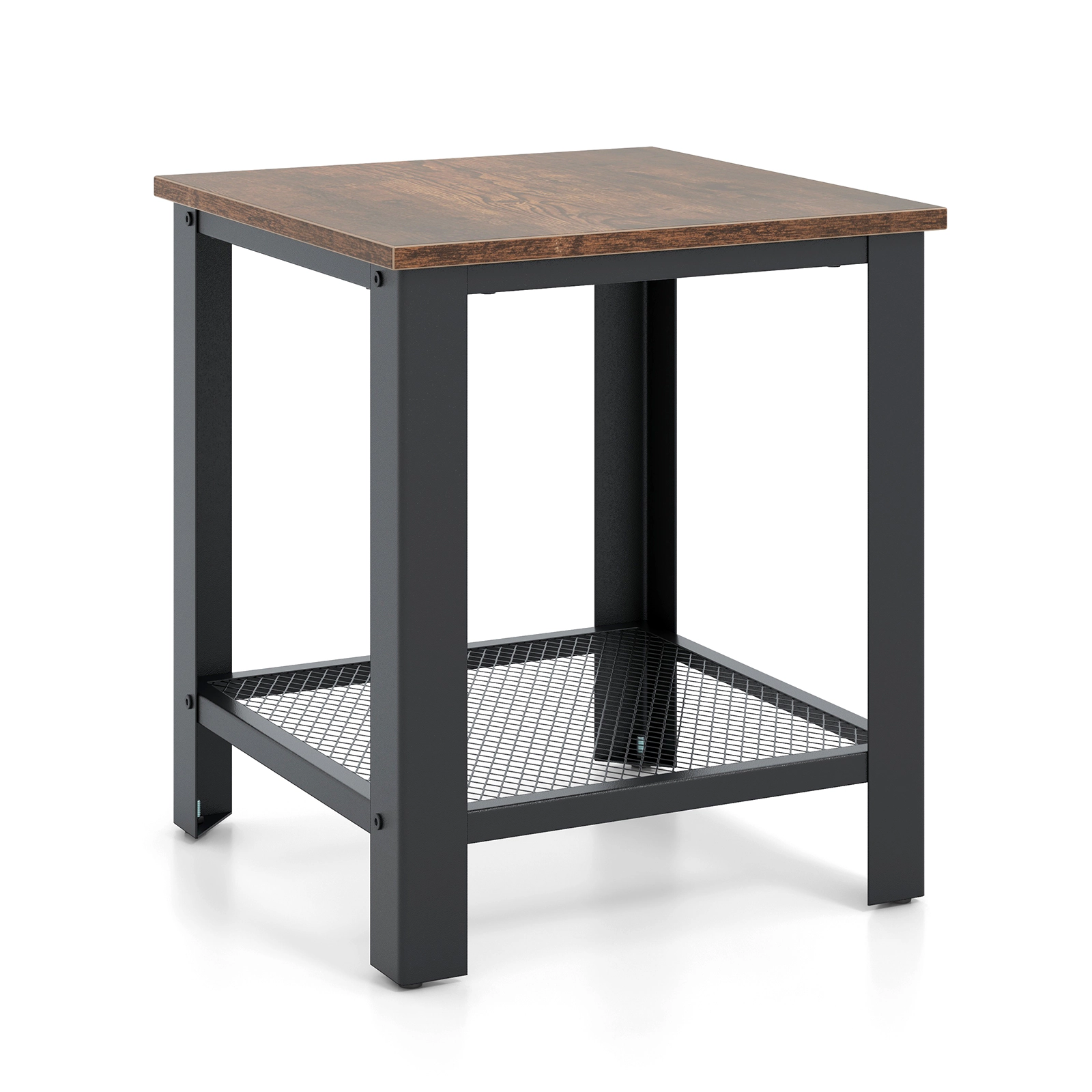 Slickblue Industrial End Table with Lower Mesh Shelf for Living Room Bedroom