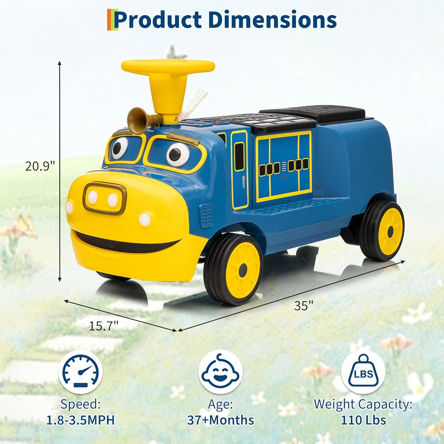 Enjyam 12V Licensed CHUGGINGTON Kids Ride On Train, 2-Seater Trackless Electric Car w/ Music, Lights, 7Ah Battery