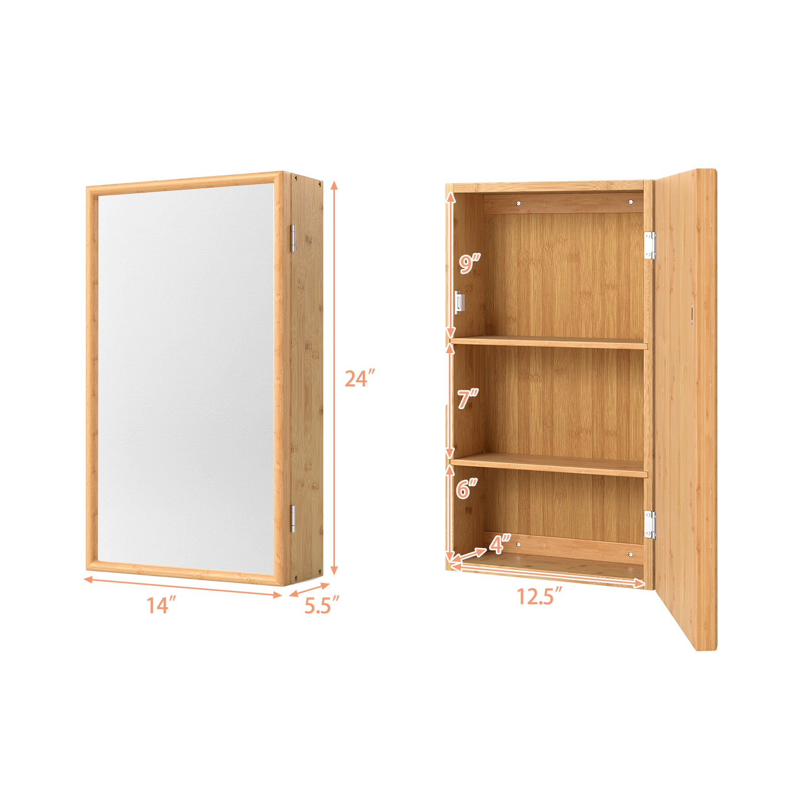 Slickblue Wall Mounted Bathroom Medicine Cabinet with Mirror Door and Adjustable Shelves