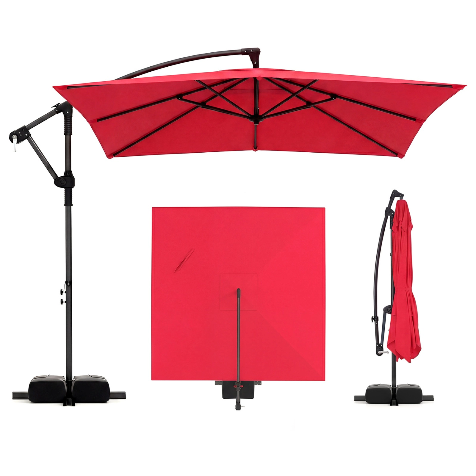 SUGIFT 8-ft Red Square Offset Cantilever Patio Umbrella with 360-Degree Rotation and Crank Lift for Deck