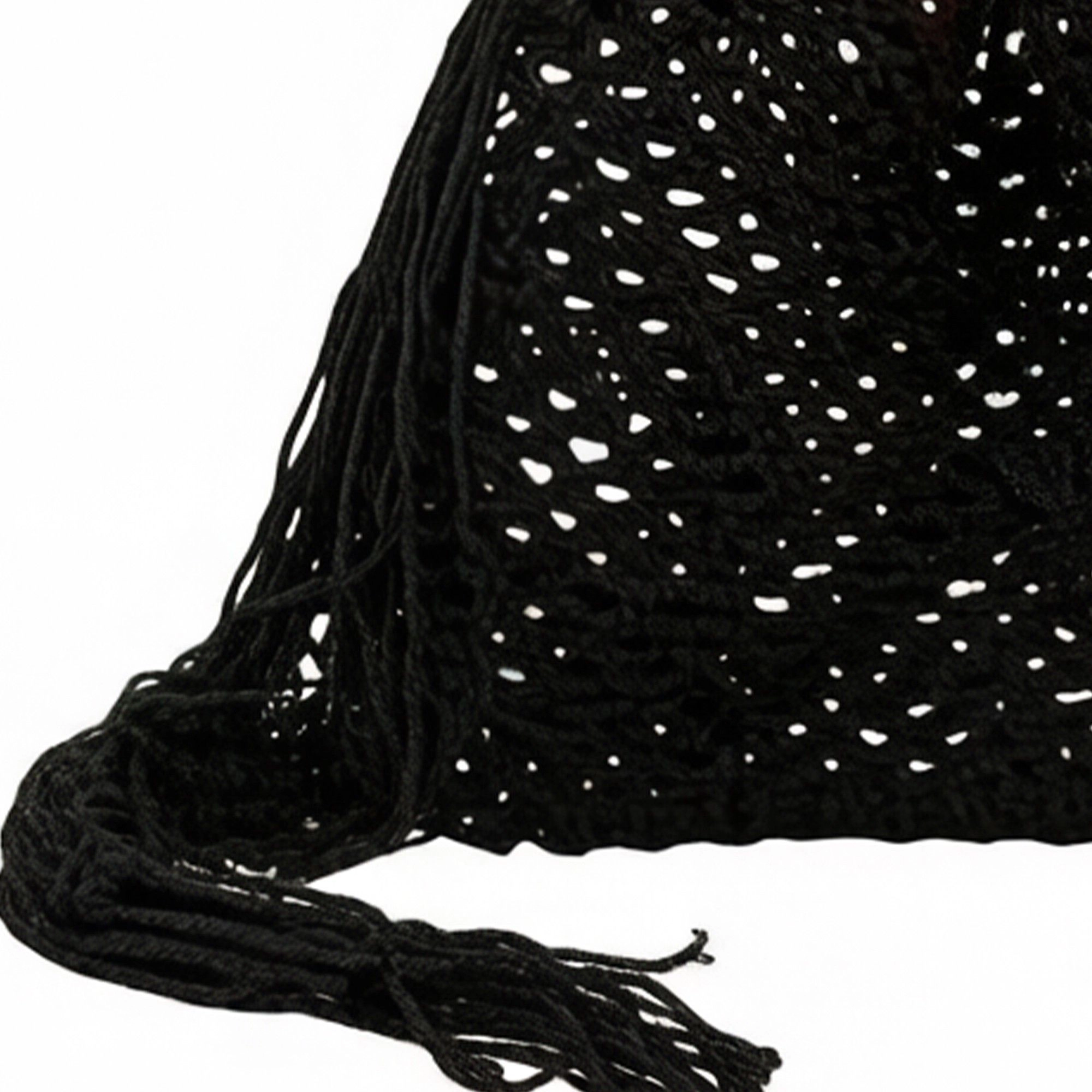 Alilang Women's Woven Crochet Shoulder Bag with Fringe Detail Slouchy Hobo Style Lightweight Handbag