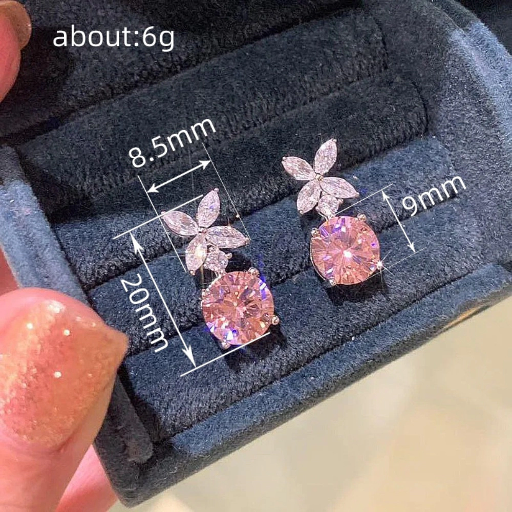 Sweet Pink Zirconia Flower Drop Earrings for Women