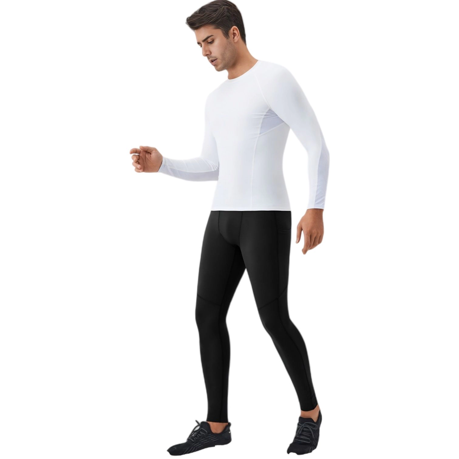 Anna-Kaci Men's Full-Length Compression Leggings with Side Pockets and Stretch Moisture-Wicking Fabric