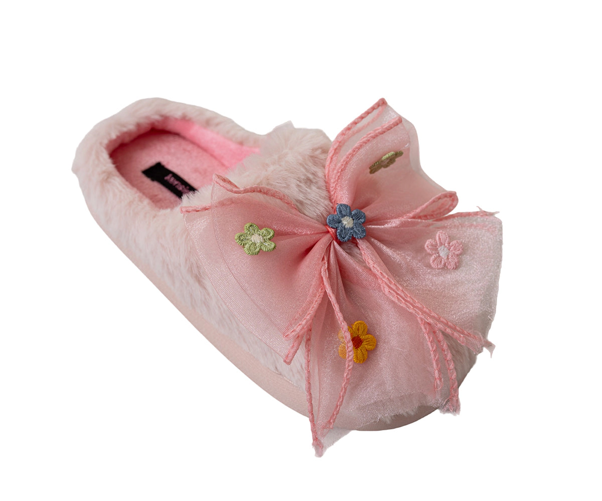 Bebe Girl's Faux Fur Slipper with Floral Bow