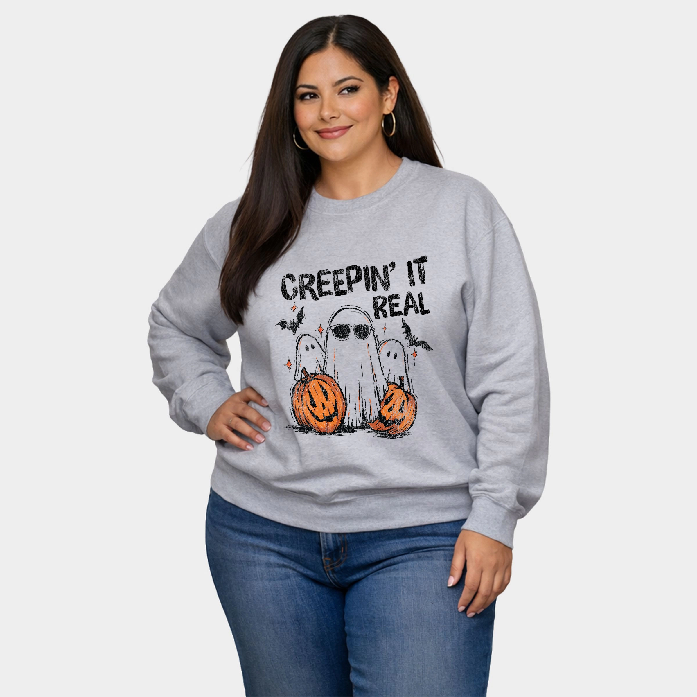 Simply Sage Market - Women's Plus Sized Graphic Sweatshirt Creepin it Real Ghosts