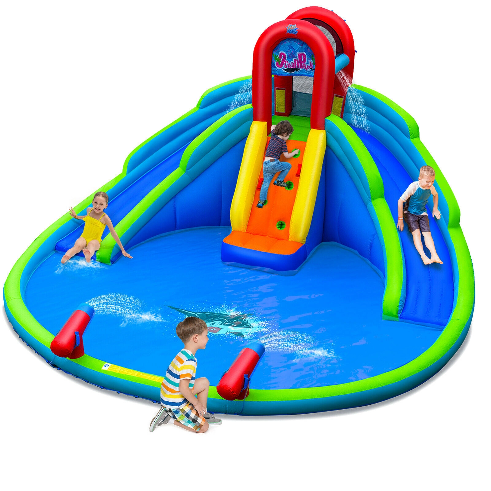 Hivvago Inflatable Waterslide Bounce House with Upgraded Handrail without Blower