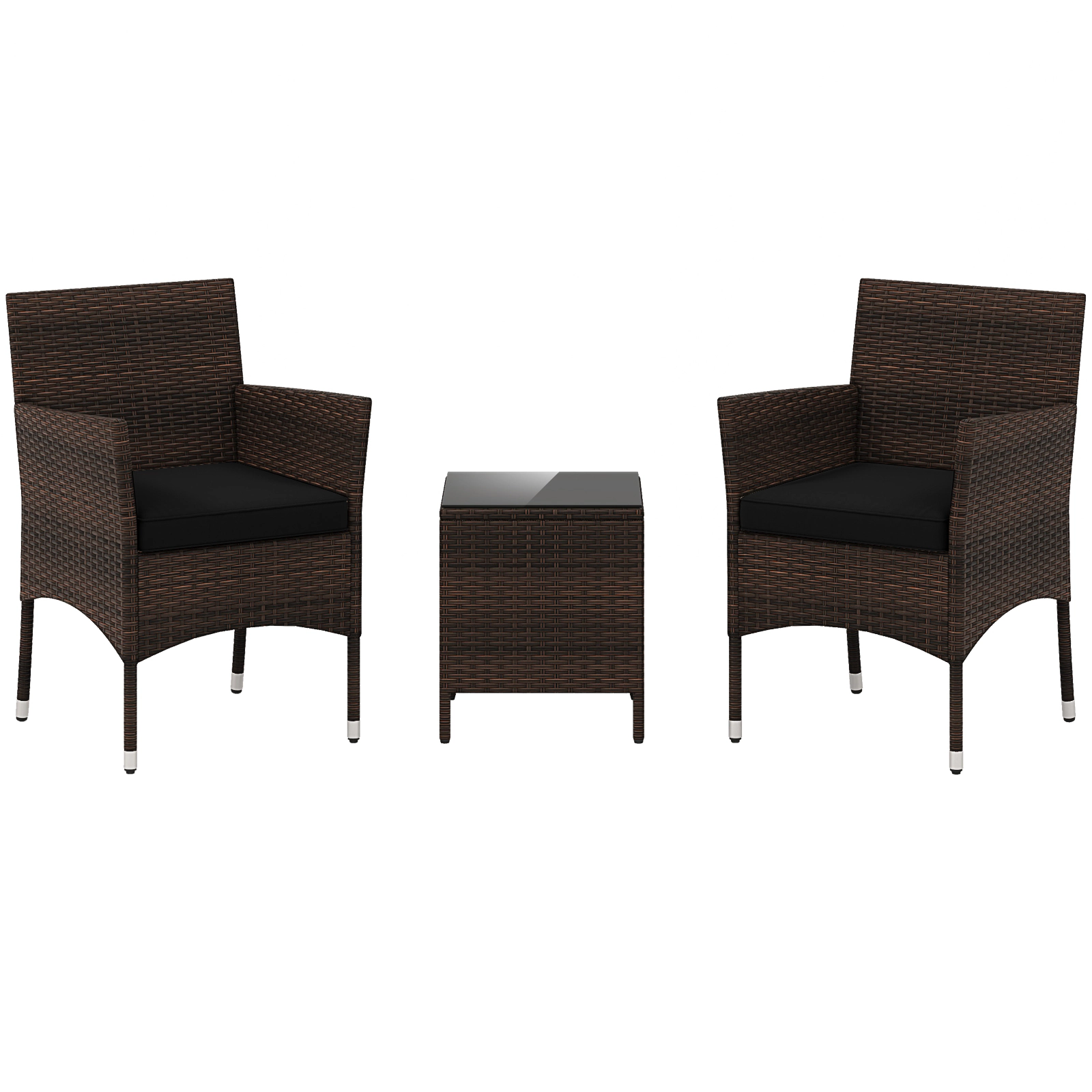 SUGIFT 3-Piece Brown PE Rattan Patio Conversation Set with Cushions and Tempered Glass Table
