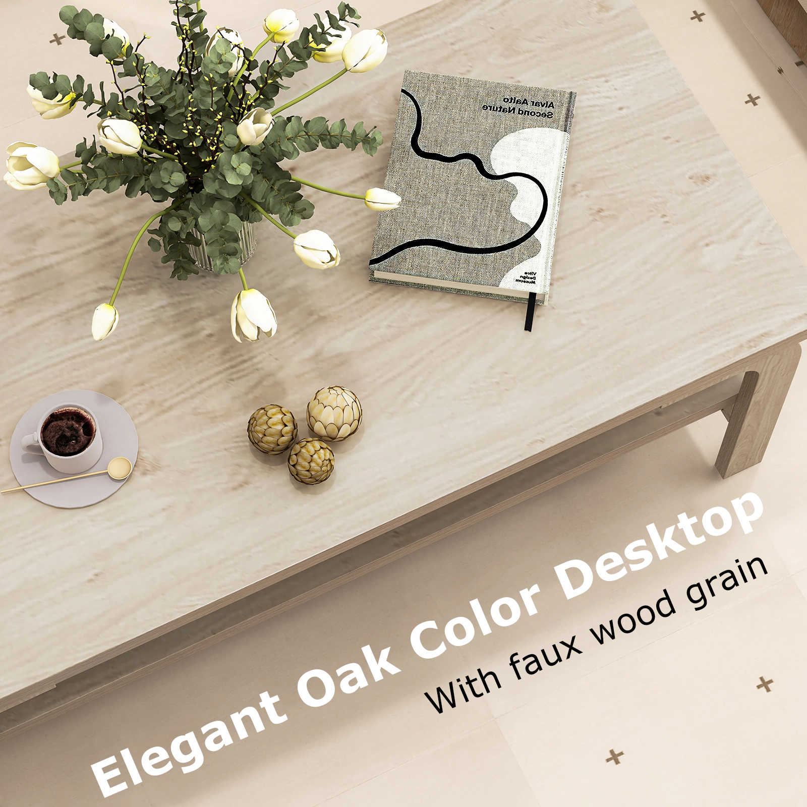 Glintex 47-Inch Mid-Century Coffee Table with Lower Storage Shelf