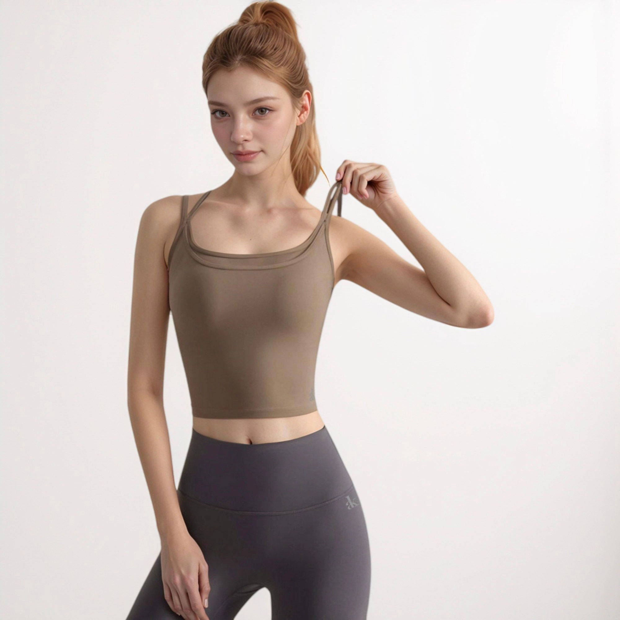 Anna-Kaci Women's Longline Sports Bra with Double Spaghetti Straps and Layered Scoop Neck for Low Impact Workouts