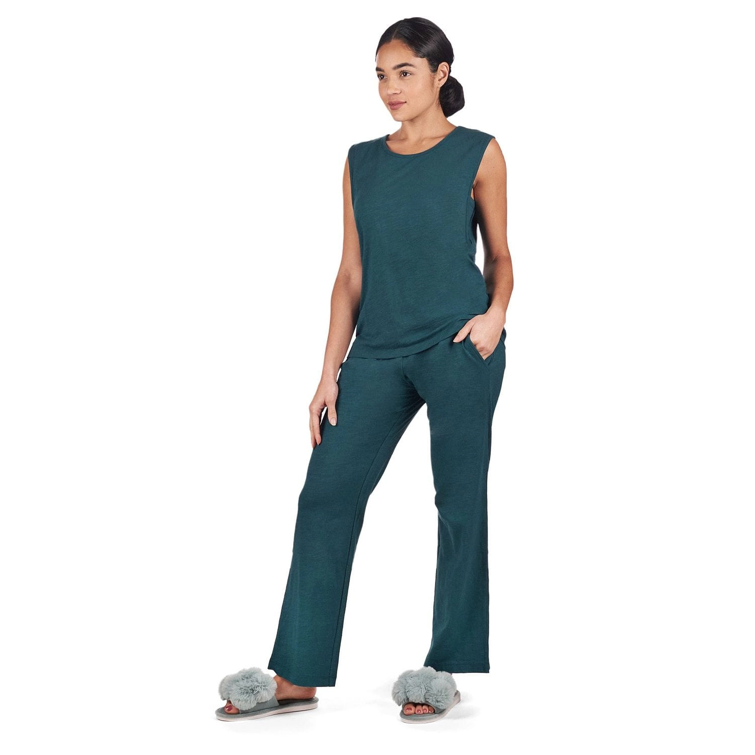 MeMoi Women's Relaxed Fit 100% Cotton Slub Knit Pants and T-Shirt Set