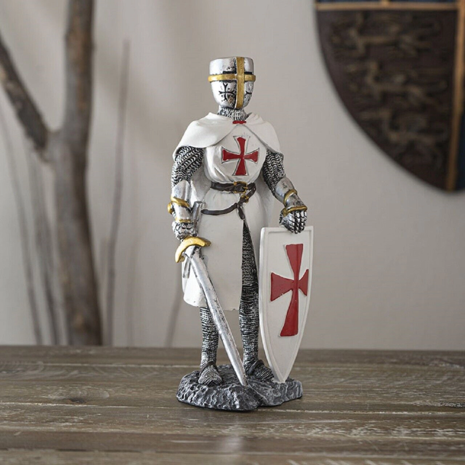 Pacific Giftware Crusader Knight with Shield Figurine 8 Inch Multicolor