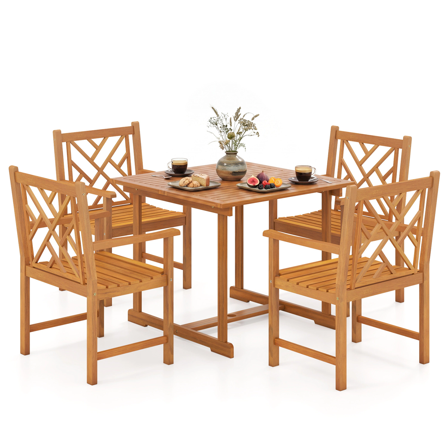 LJG 5-Piece Square Patio Dining Set for 4 with Acacia Table & Armchairs for Outdoor