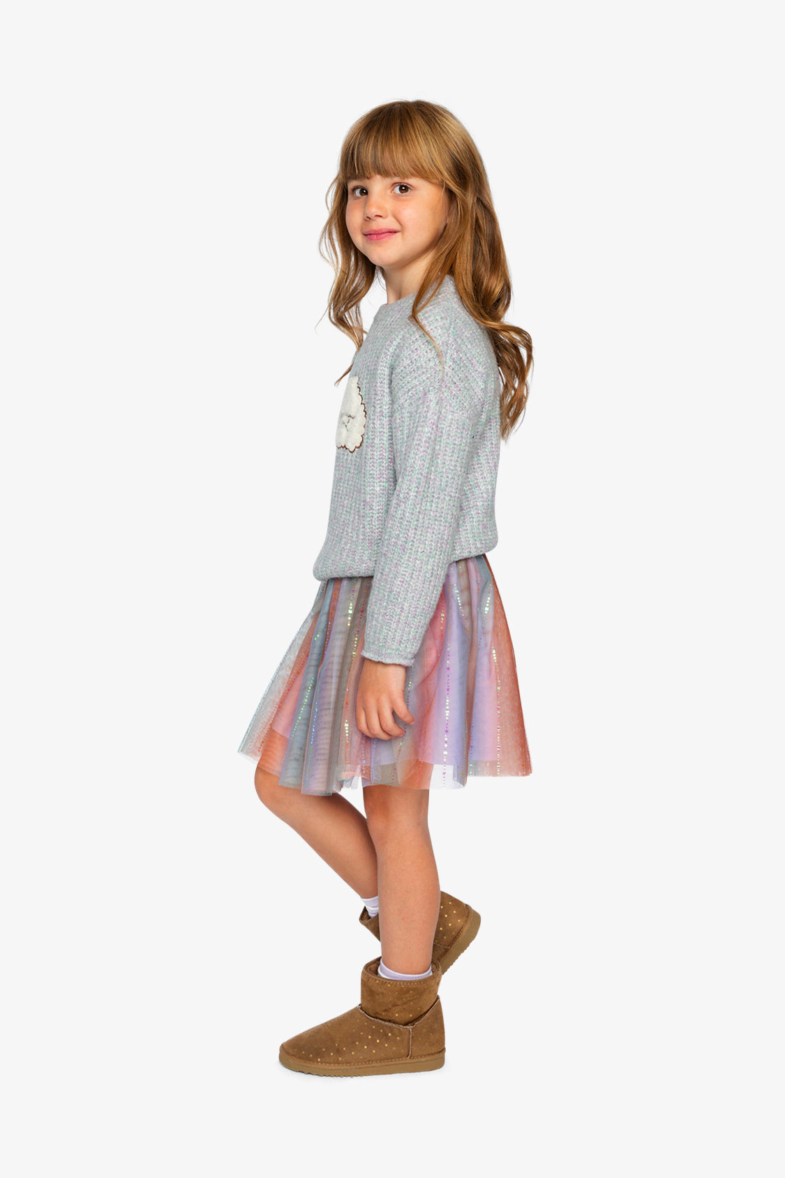 Deux par Girls Textured Poodle Appliqué Knit Sweater