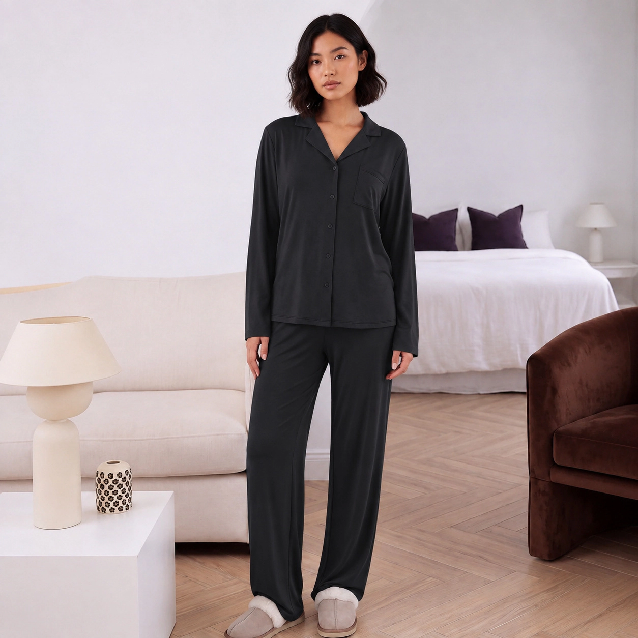 WZK Womens 2-Piece Ultra Soft Button Down Lounge Pajama Set