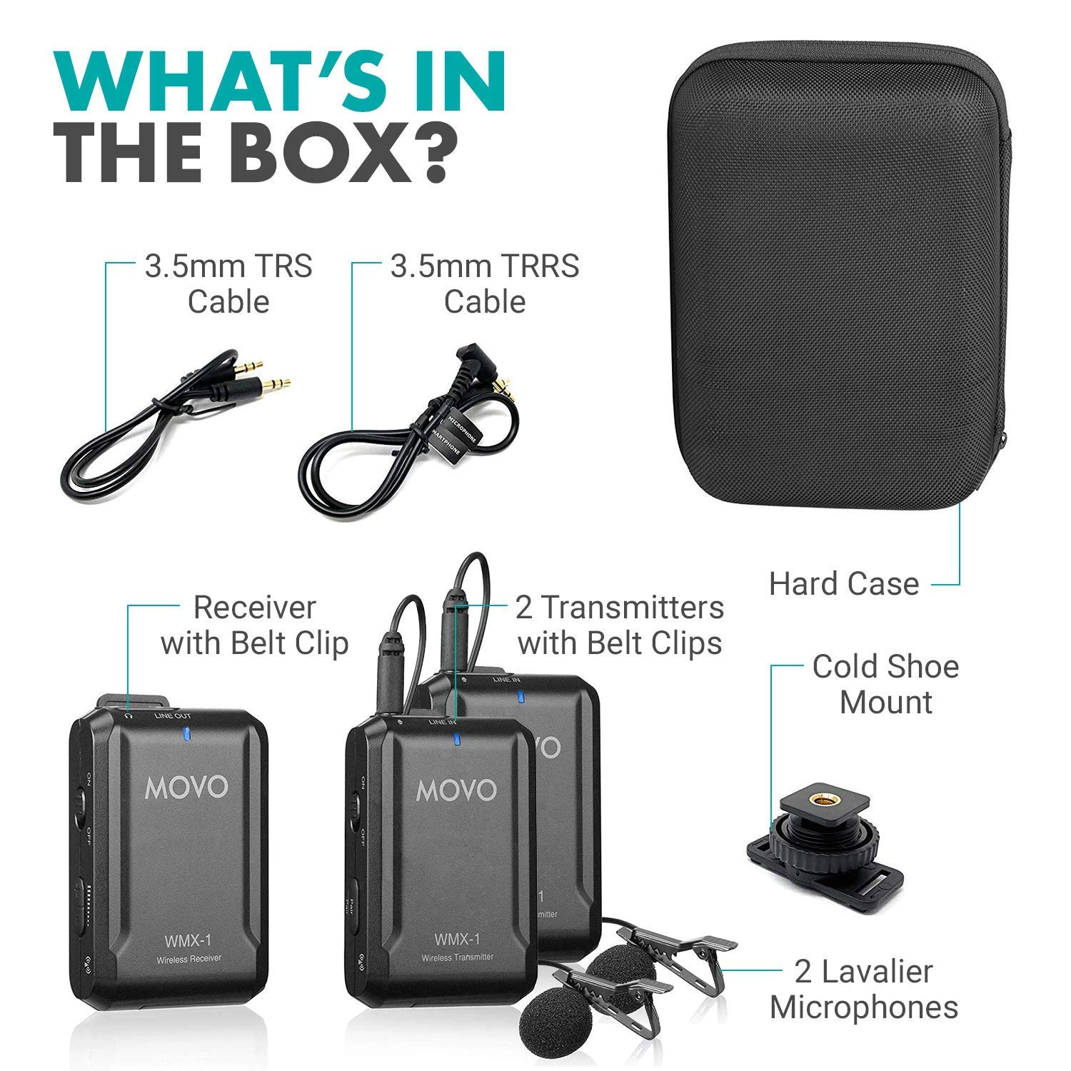 Movo WMX-1-DUO 2.4GHz Dual Wireless Lavalier Microphone System Compatible with Cameras and Smartphones