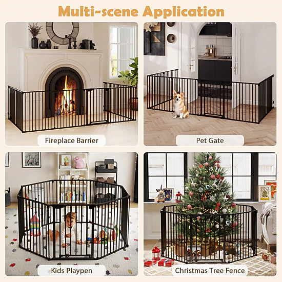 SUGIFT 8-Panel Extra Wide Pet Gate with Auto-Close Lockable Door 29-in ...