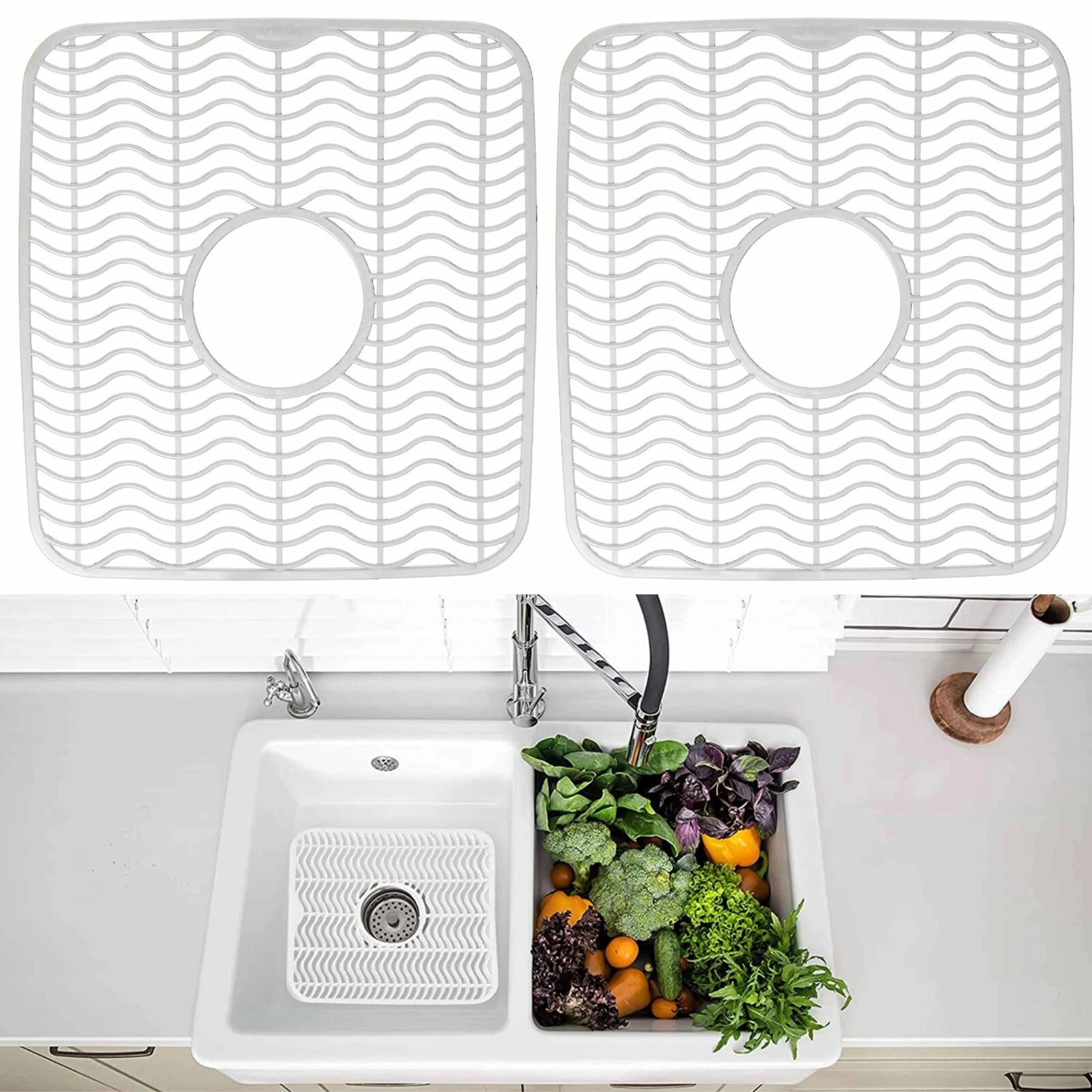 Home Collection Sink Protector Mats with Center Drain Cutout 12 x 11 Inch Pack of 2