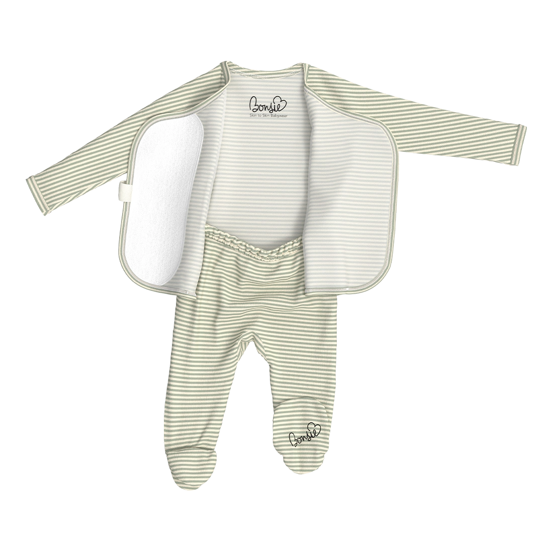 Bonsie Footie - Mint Twist, Wrap-Front Skin-to-Skin Baby