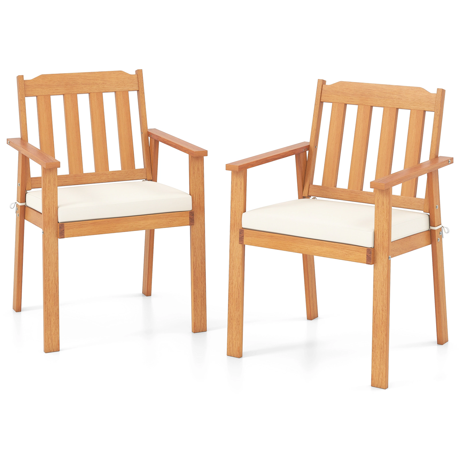 SUGIFT 2-Piece Acacia Wood Patio Dining Armchairs 400-lb Capacity 22.5-in Frame 19.5 x 18-in Seat Natural with Cushions