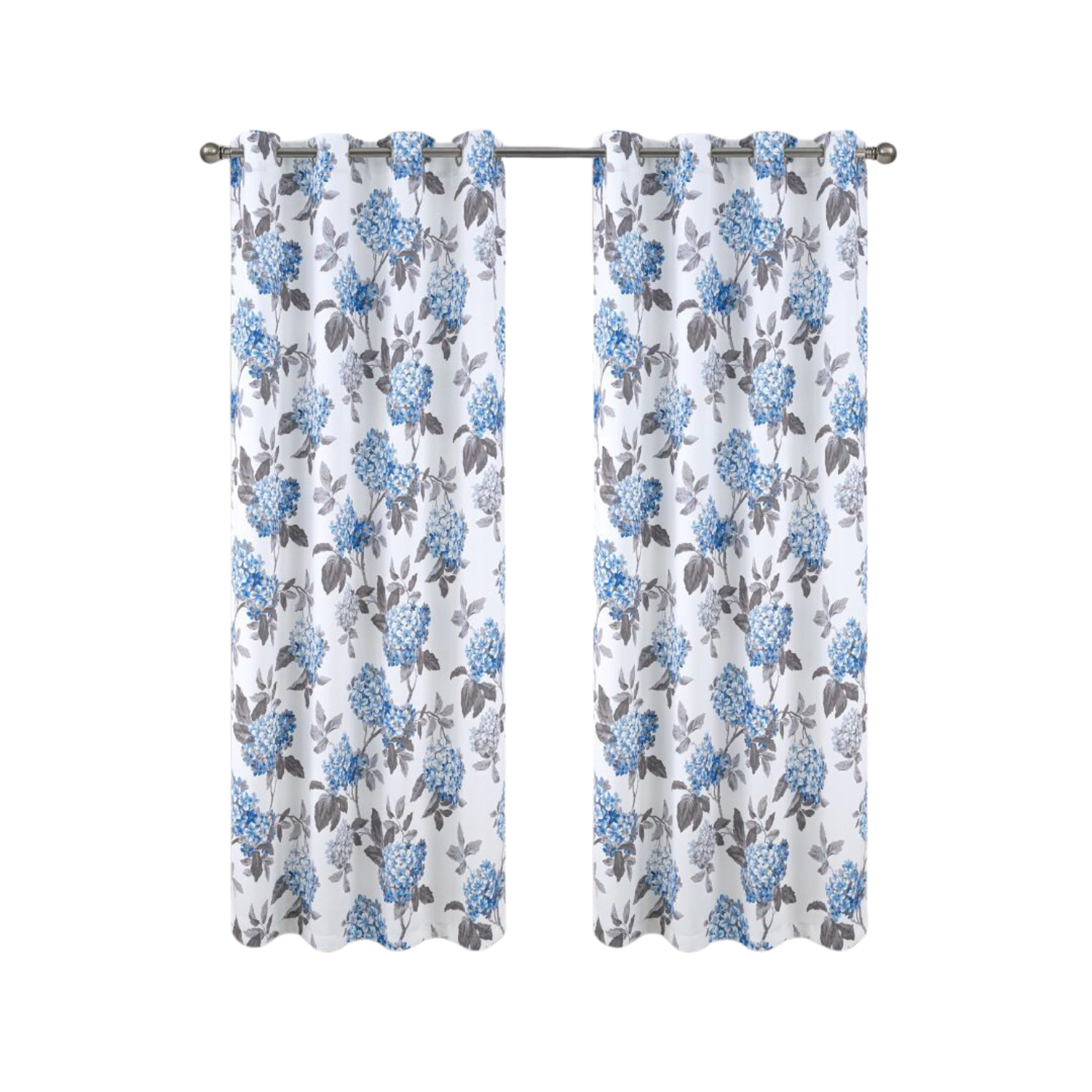 Olivia Gray 100% Polyester 200 GSM Hydrangea Printed Blackout Grommet Curtain Panel 54" x 84