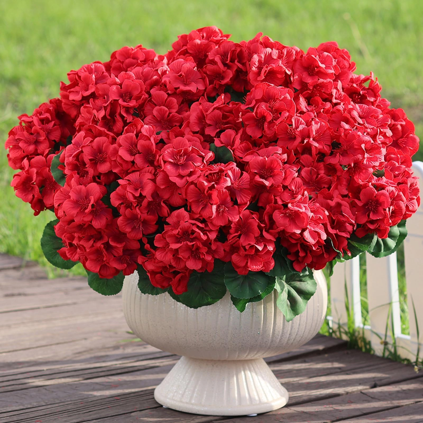 PUPWE 8 18"artificial Geranium Flowers Bouquet For Front Door Decor(red)