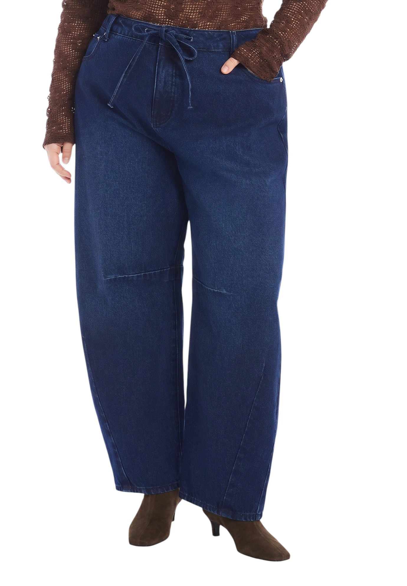 June & Vie Women's Plus Dramatic Drawstring Barrel Jean