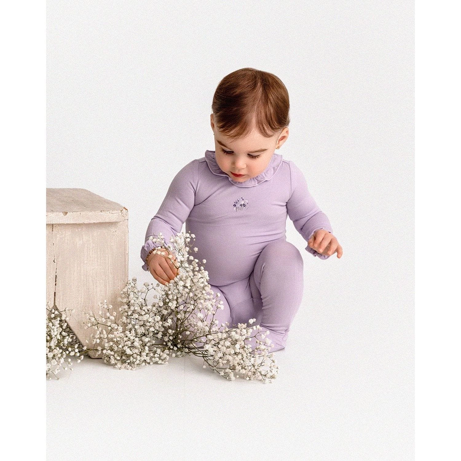 MeMoi Baby and Toddler Girls Modal-Blend Ruffle-Trim Footie