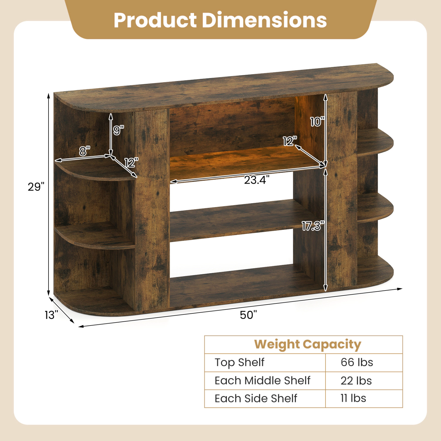 LJG 50 Inch TV Stand for 55 with RGB Lights Entertainment Center Adjustable and Removable Shelf