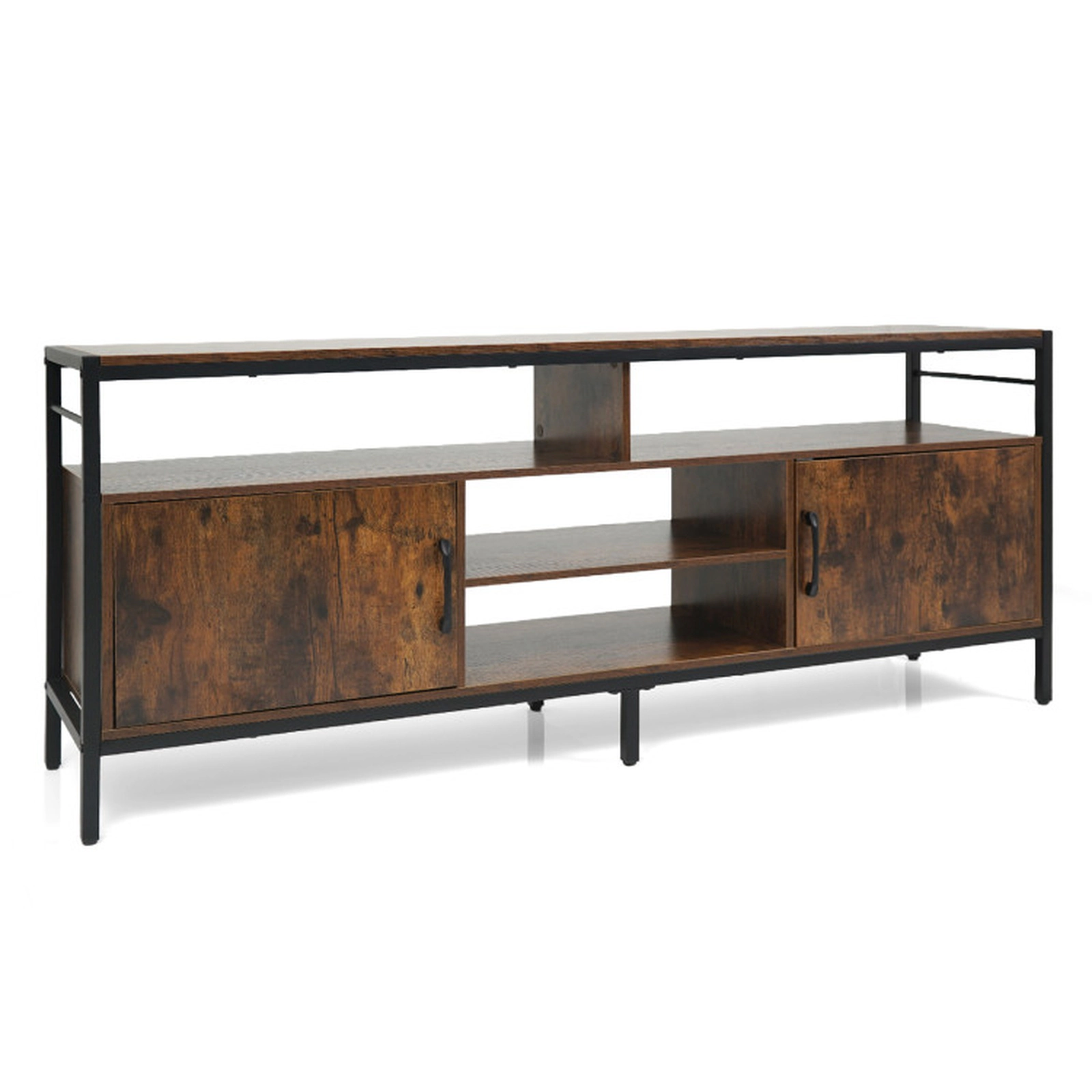 SUGIFT 58-Inch Industrial TV Stand for TVs Up to 65 Inches, 2 Cabinets, Adjustable Shelf, Rustic Brown and Black