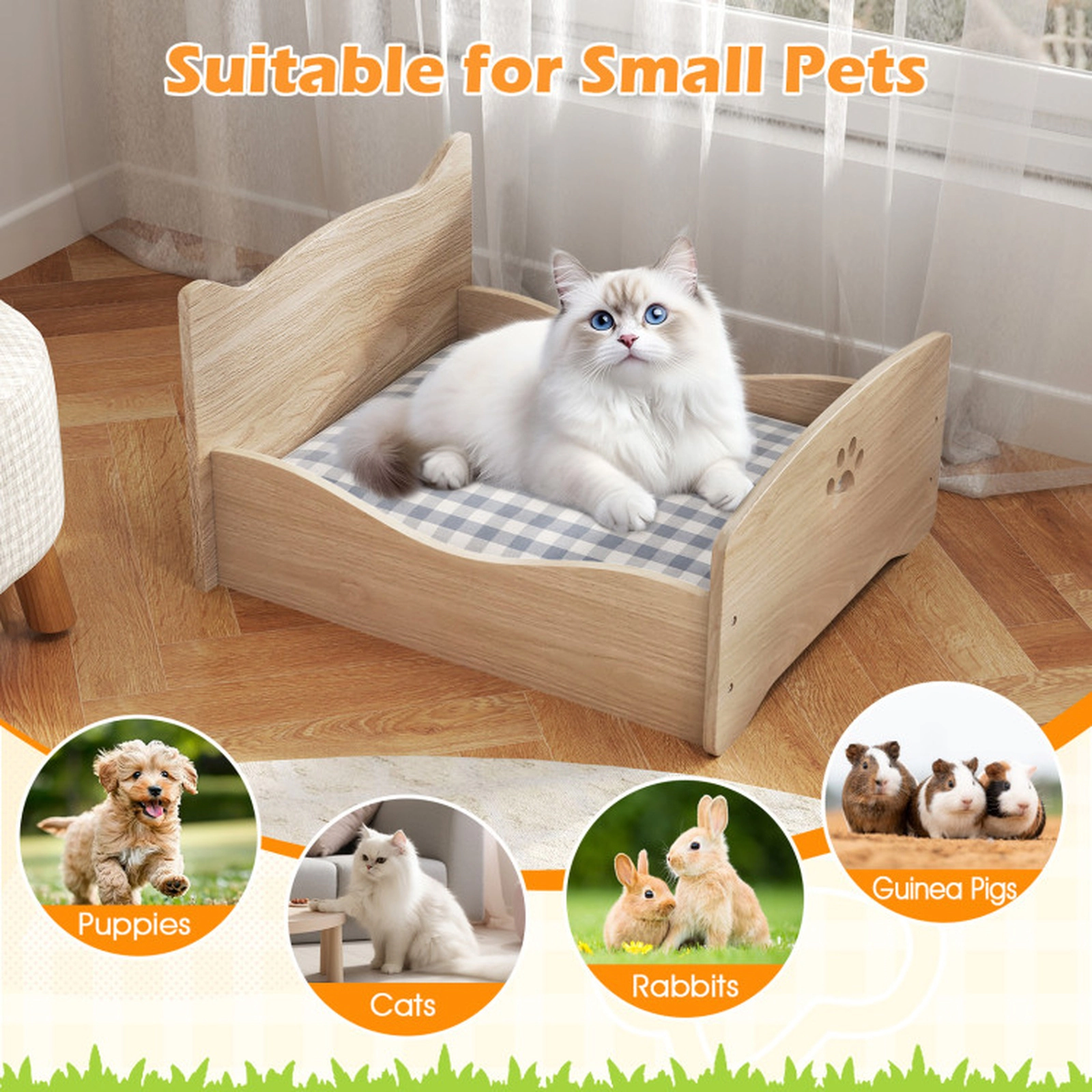 SUGIFT Elevated Pet Bed Frame with Guard Rails 44-lb Capacity Natural