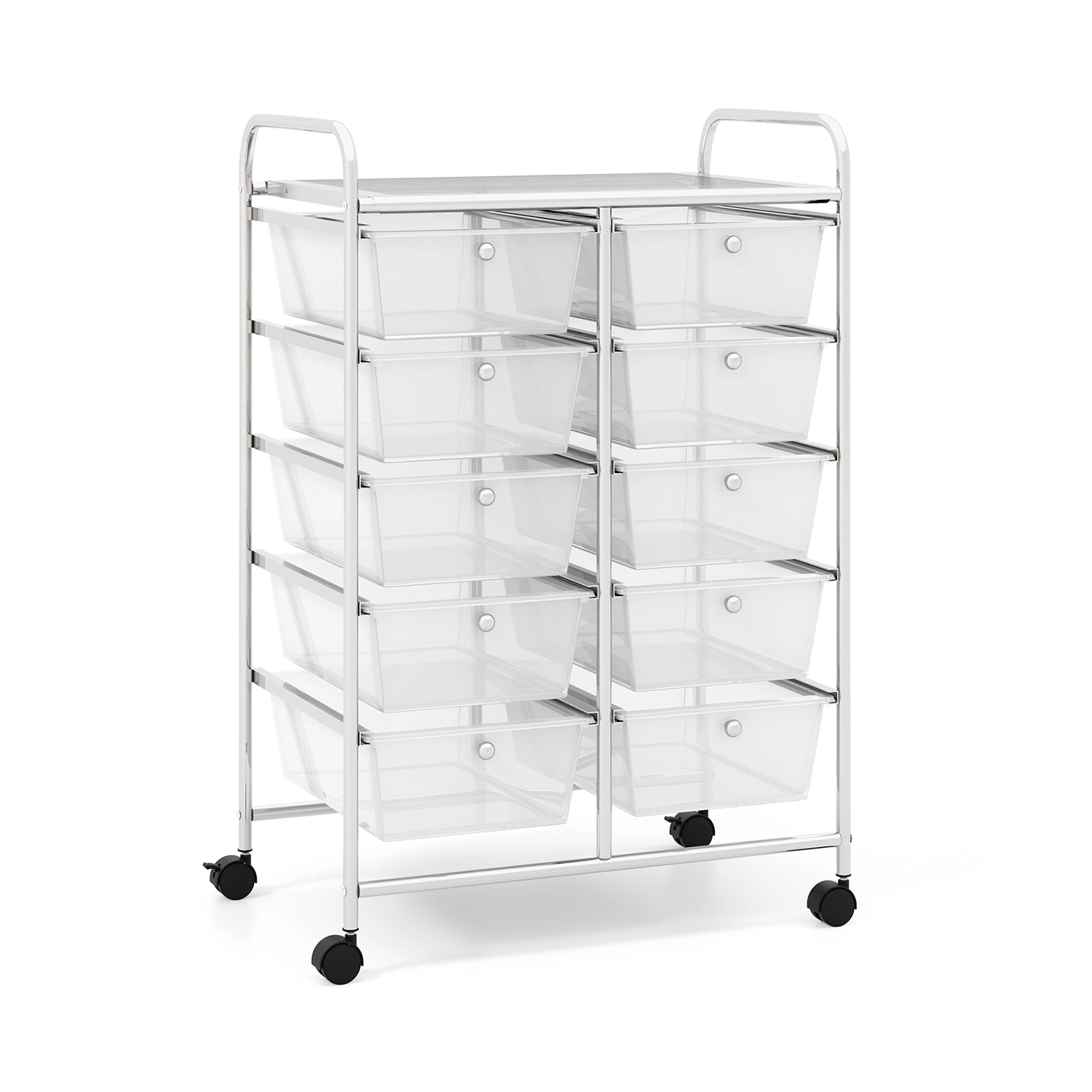 SUGIFT 10-Drawer Rolling Storage Cart with Mesh Top Platform 26-in Wide Frame 22-lb Top Capacity Transparent Drawers