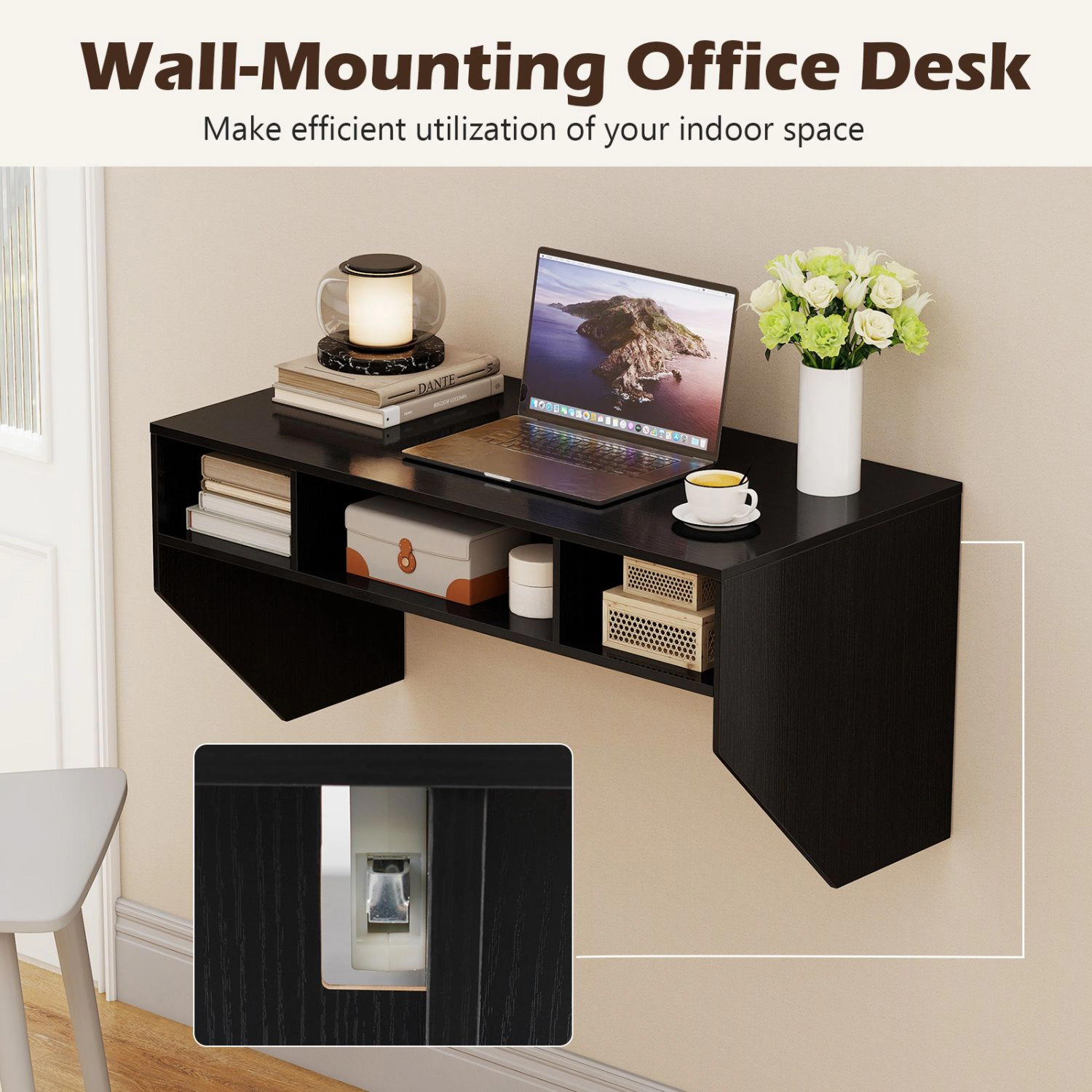 SlickBlue Wall Mounted Writing Desk with Storage Shelves