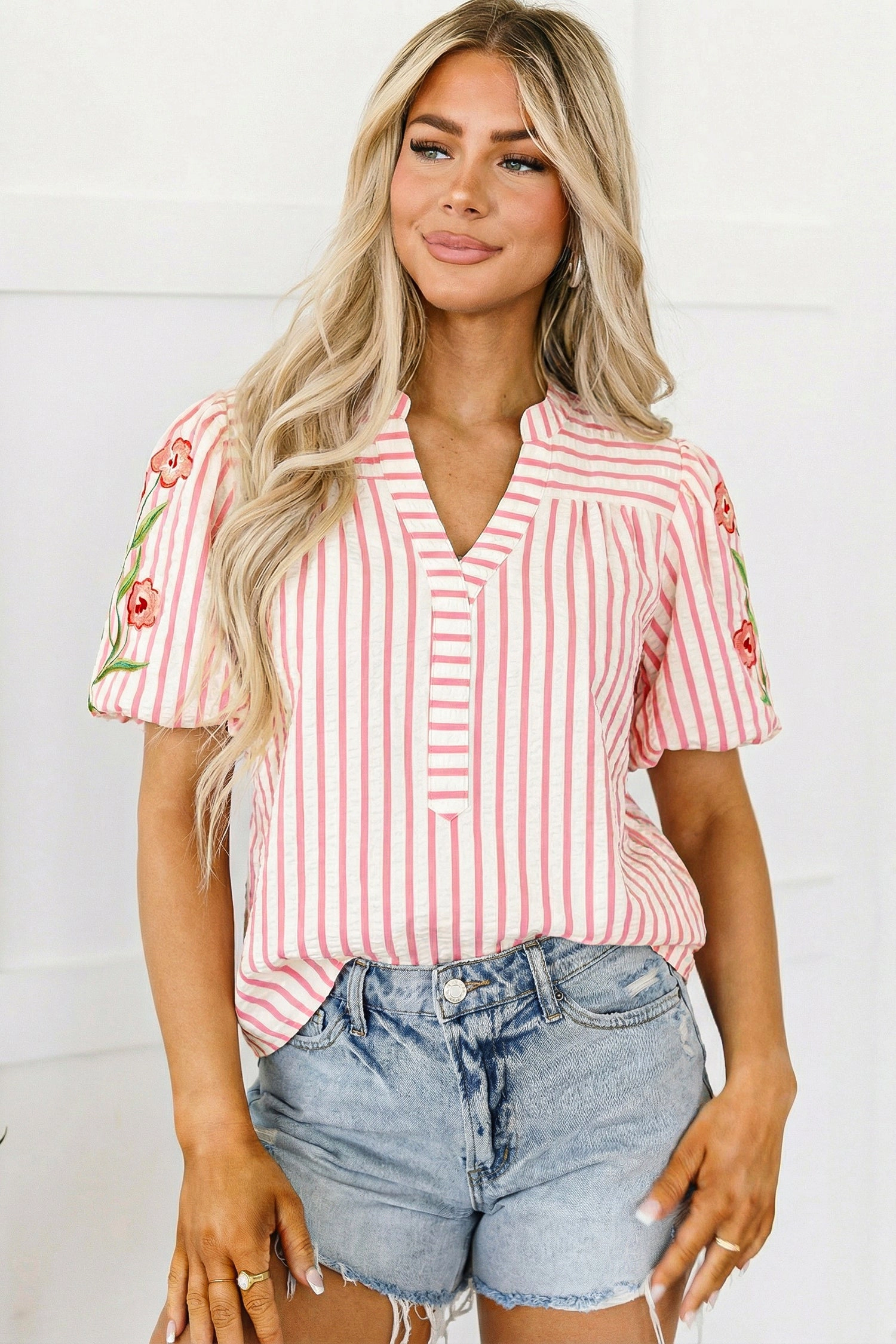 Threaded Pear Imani Embroidered Puff Sleeve Blouse