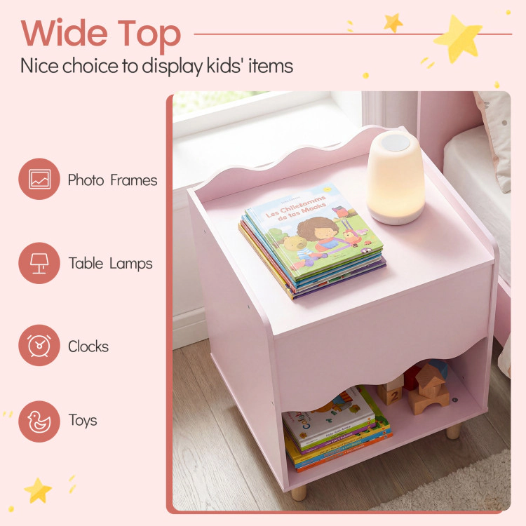 Hivvago Toddler Scalloped Side Table with Wide Top & Open Compartment