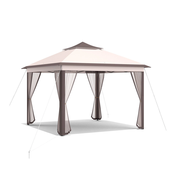 Hivvago 11x11 Ft 2-Tier Pop-Up Gazebo Tent with Mesh Sidewalls, Portable Outdoor Canopy Shelter with Carry Bag