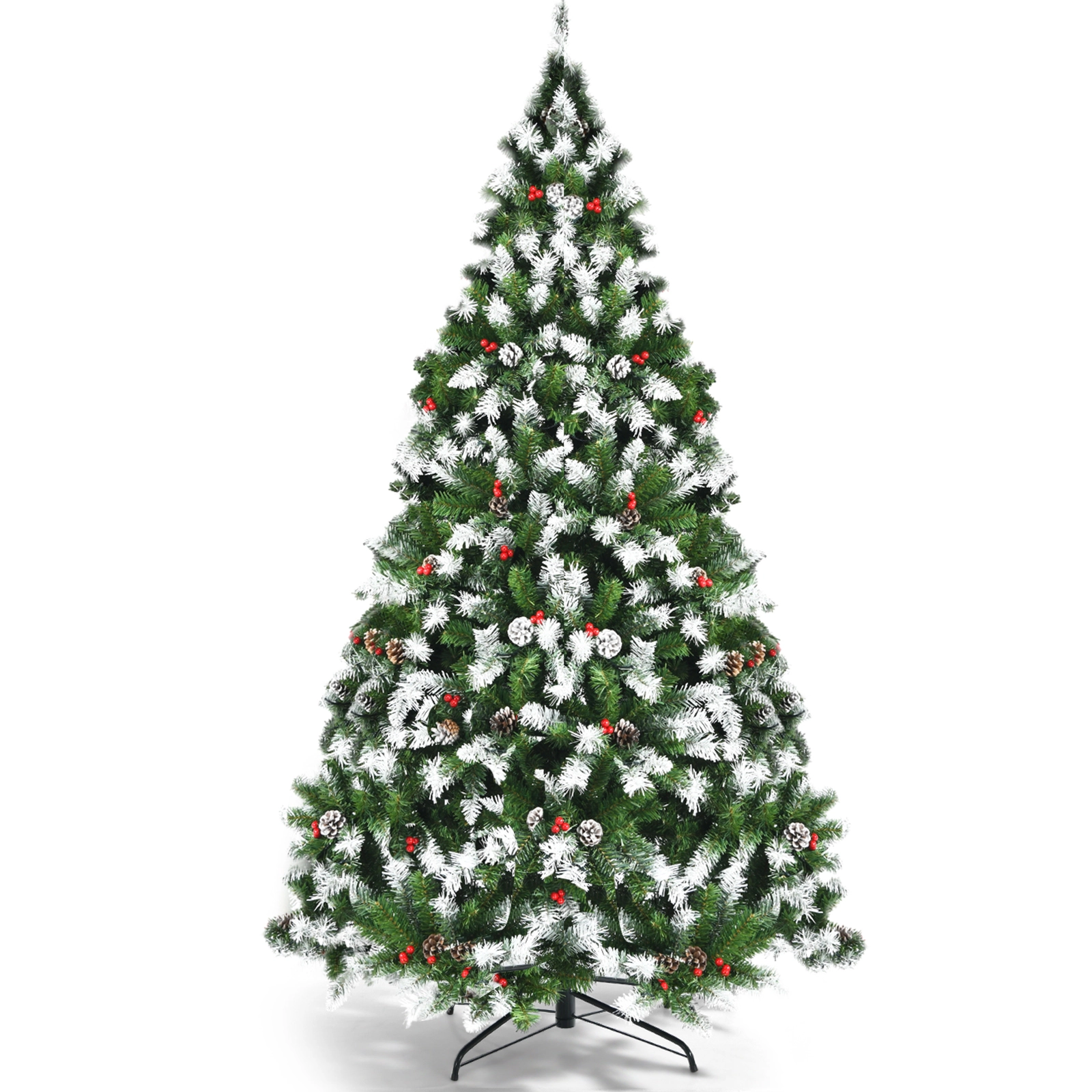 SlickBlue Pre-Lit Snow Flocked Christmas Tree with Pine Cones
