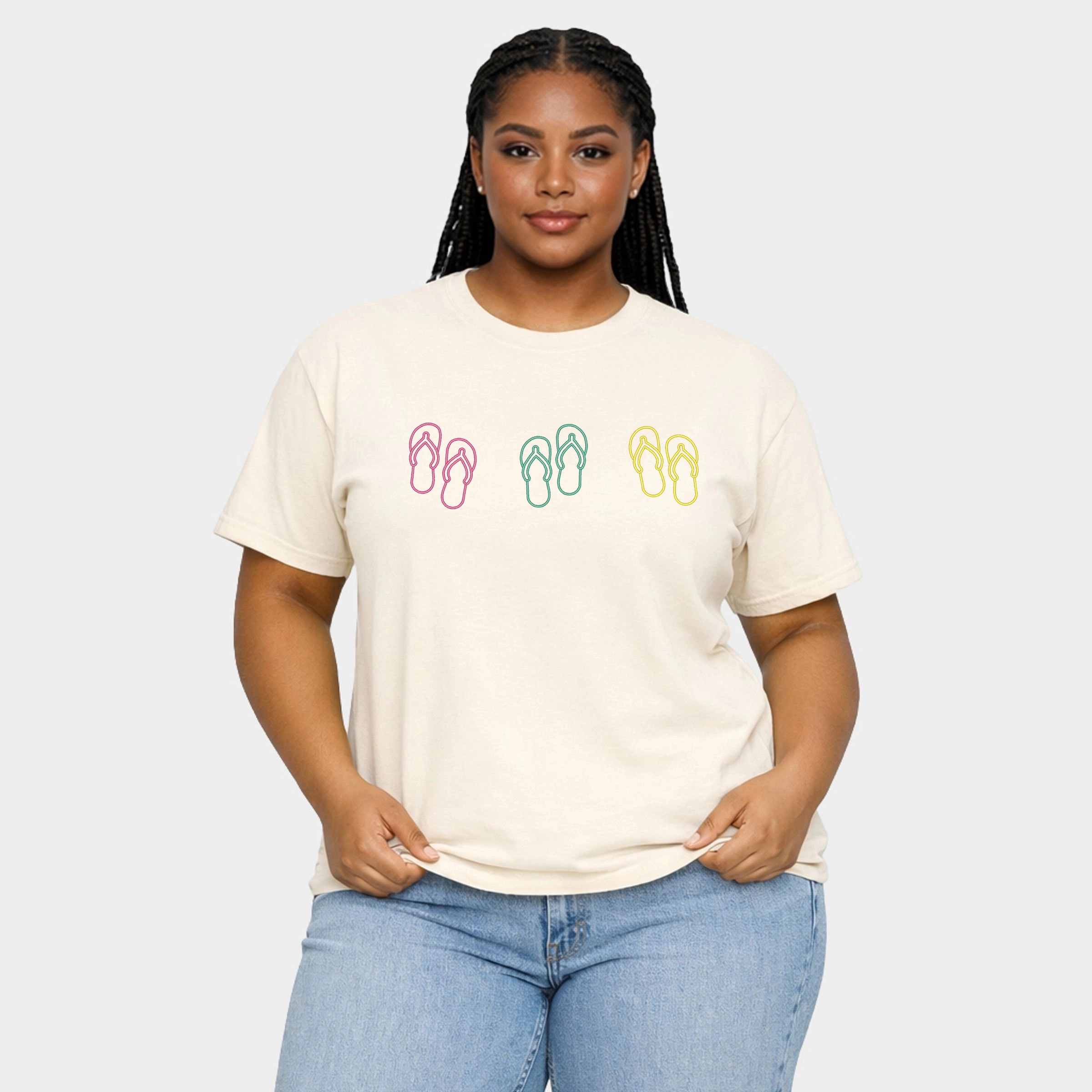 Simply Sage Market - Embroidered Flip Flops Women's Plus Sized Garment Dyed Graphic T-Shirt
